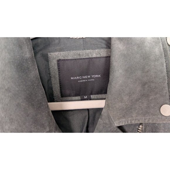 Marc New York by Andrew Marc sz. M Suede Genuine Leather Belted Moto Jacket Coat - Picture 12 of 14